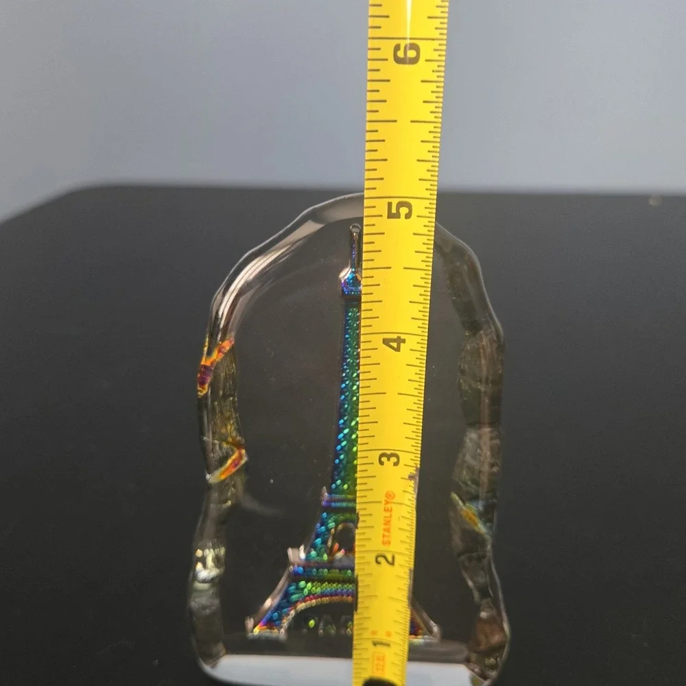 Paris France Souvenir Etched 3D Crystalex Glass Eiffel Tower Paperweight Decor